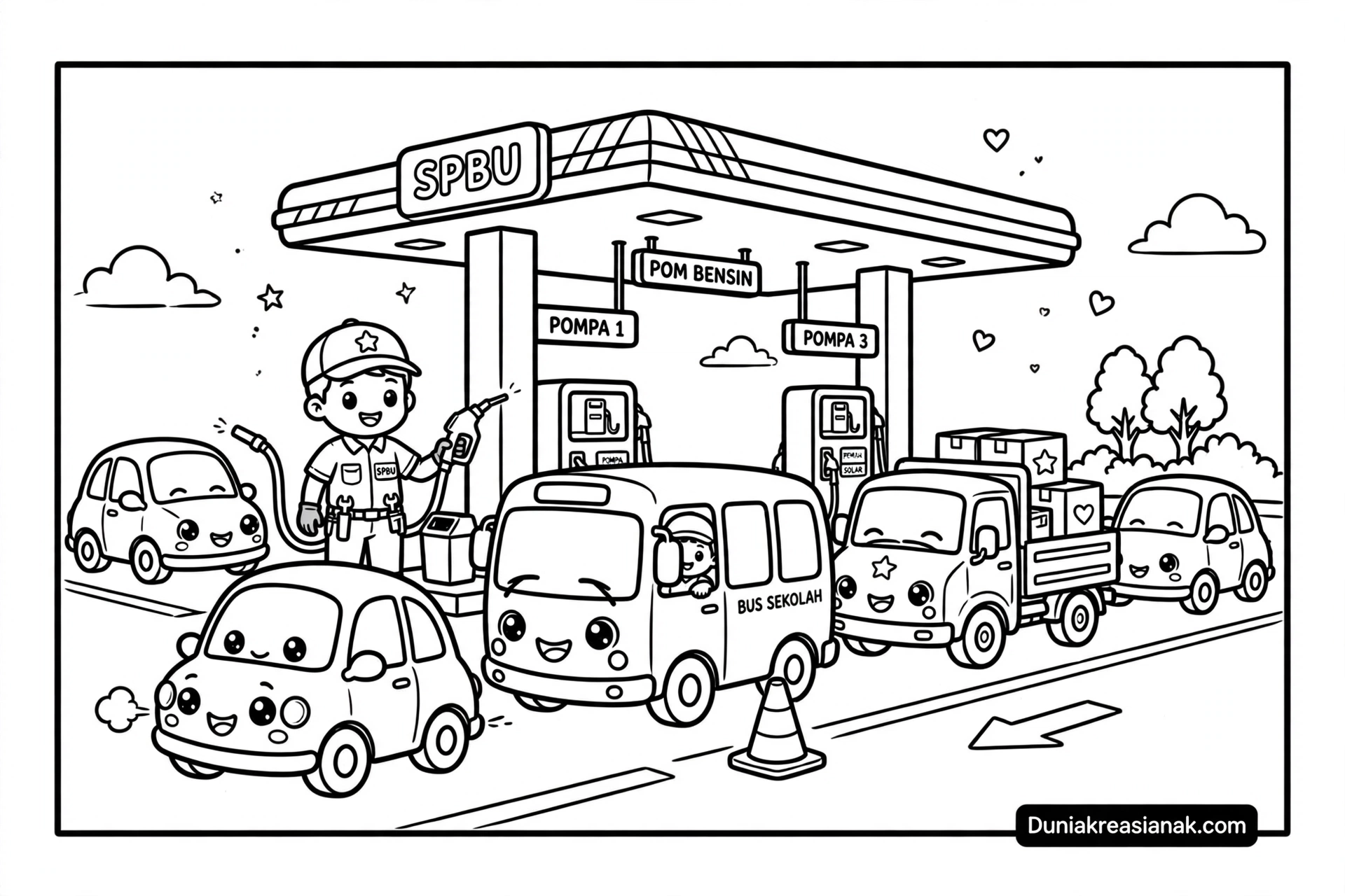 Coloring Page Serunya Mobil Antre Mengisi Bensin 2 Coloring Page Serunya Mengisi Bensin