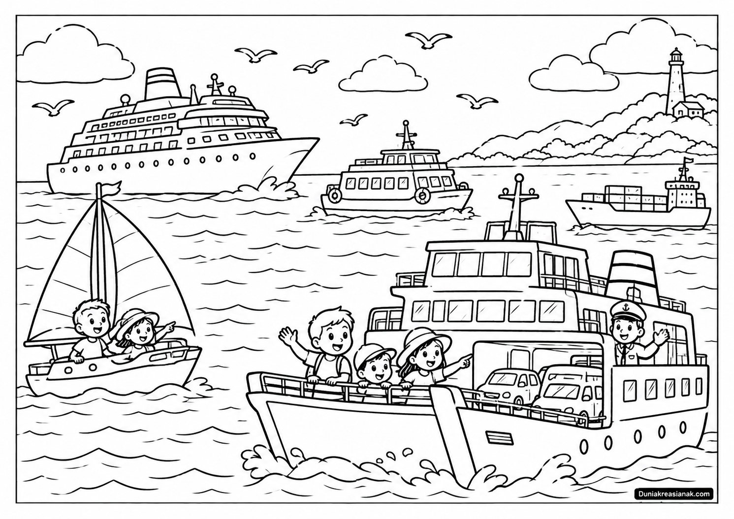 Coloring Page Serunya Naik Kapal Feri 2