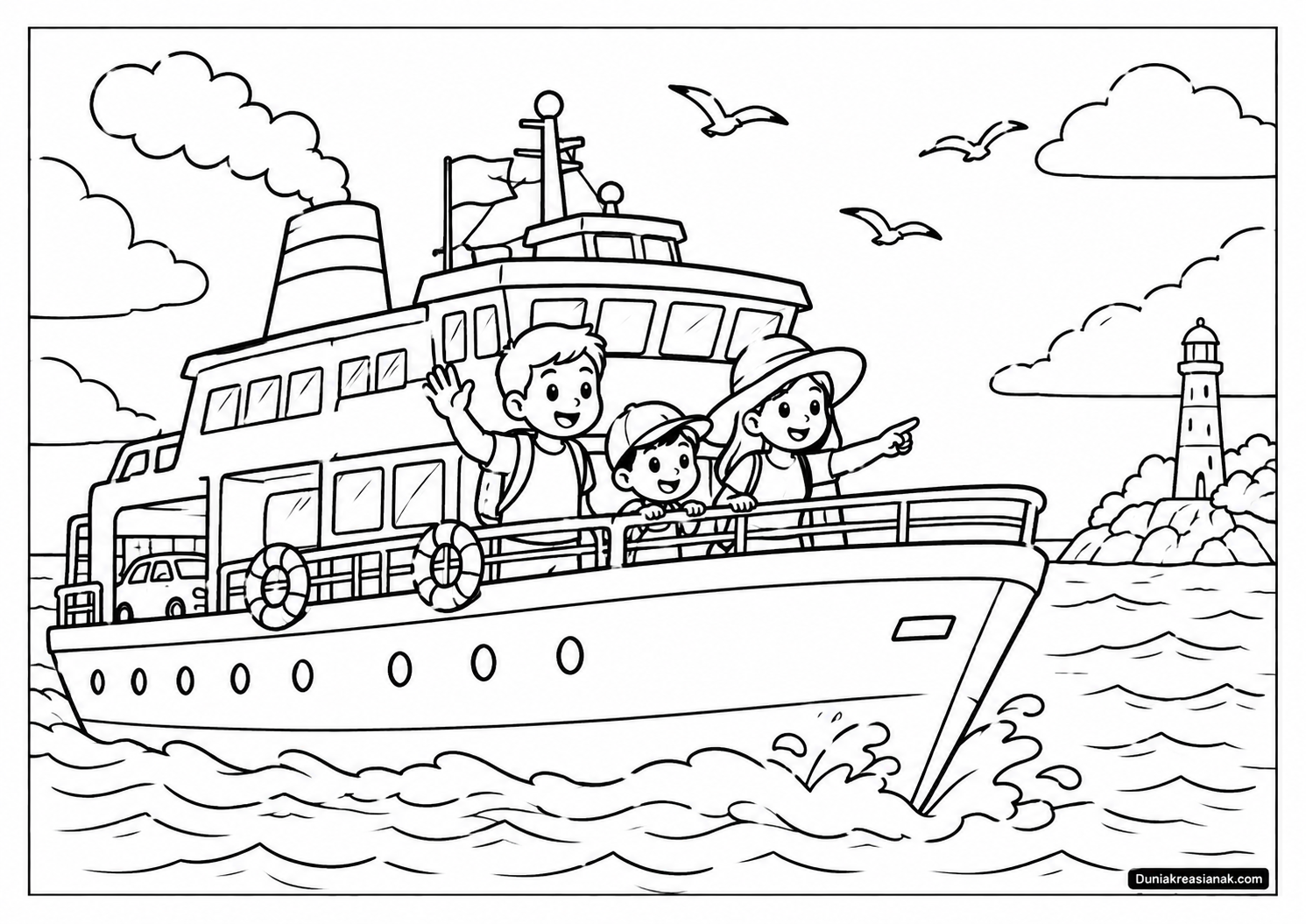 Coloring Page Serunya Naik Kapal Feri