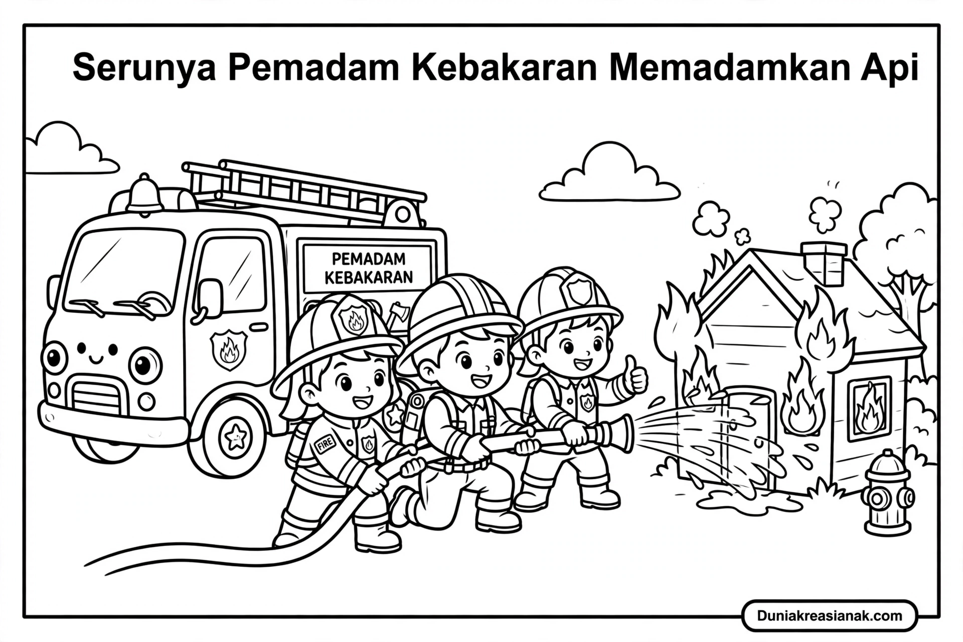 Coloring Page Serunya Pemadam Kebakaran