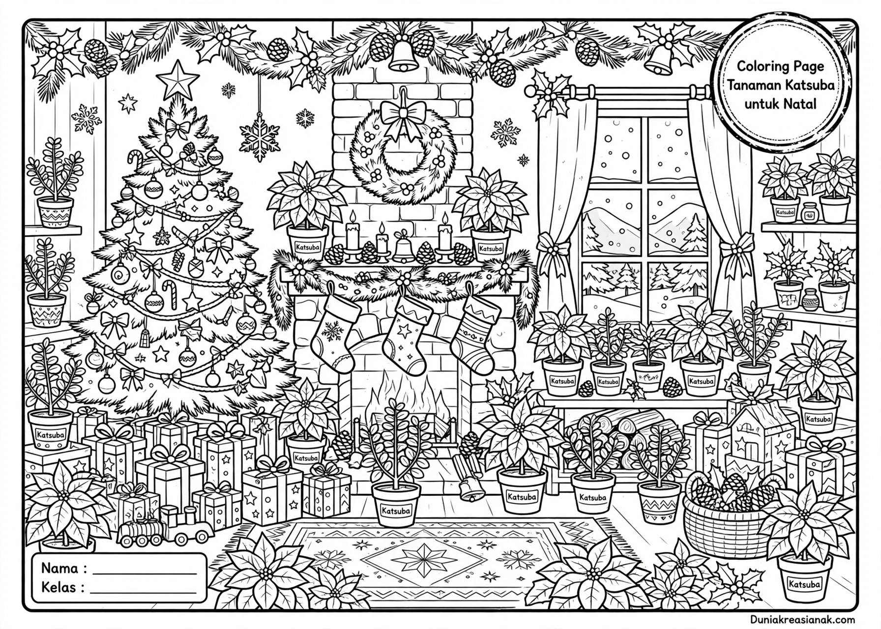 Coloring Page Tanaman Katsuba untuk Natal 7Y