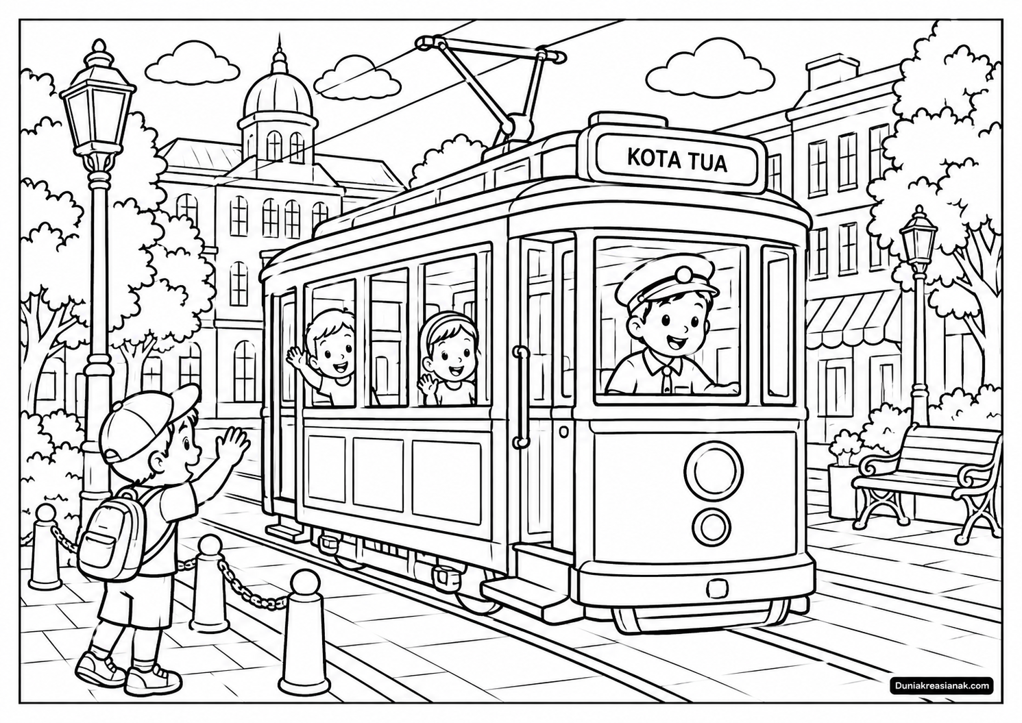Coloring Page Trem Antik di Kota untuk Anak 4 Coloring Page Trem Antik di Kota untuk Anak
