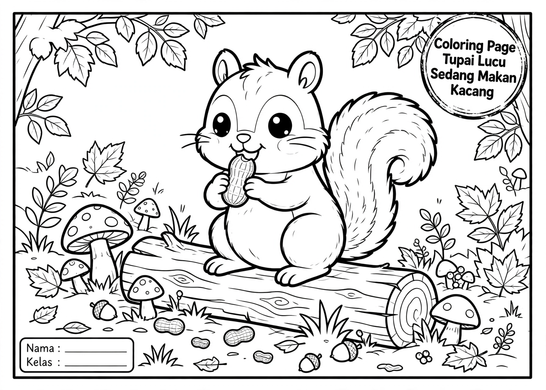 Coloring Page Tupai Lucu Sedang Makan Kacang 6Y