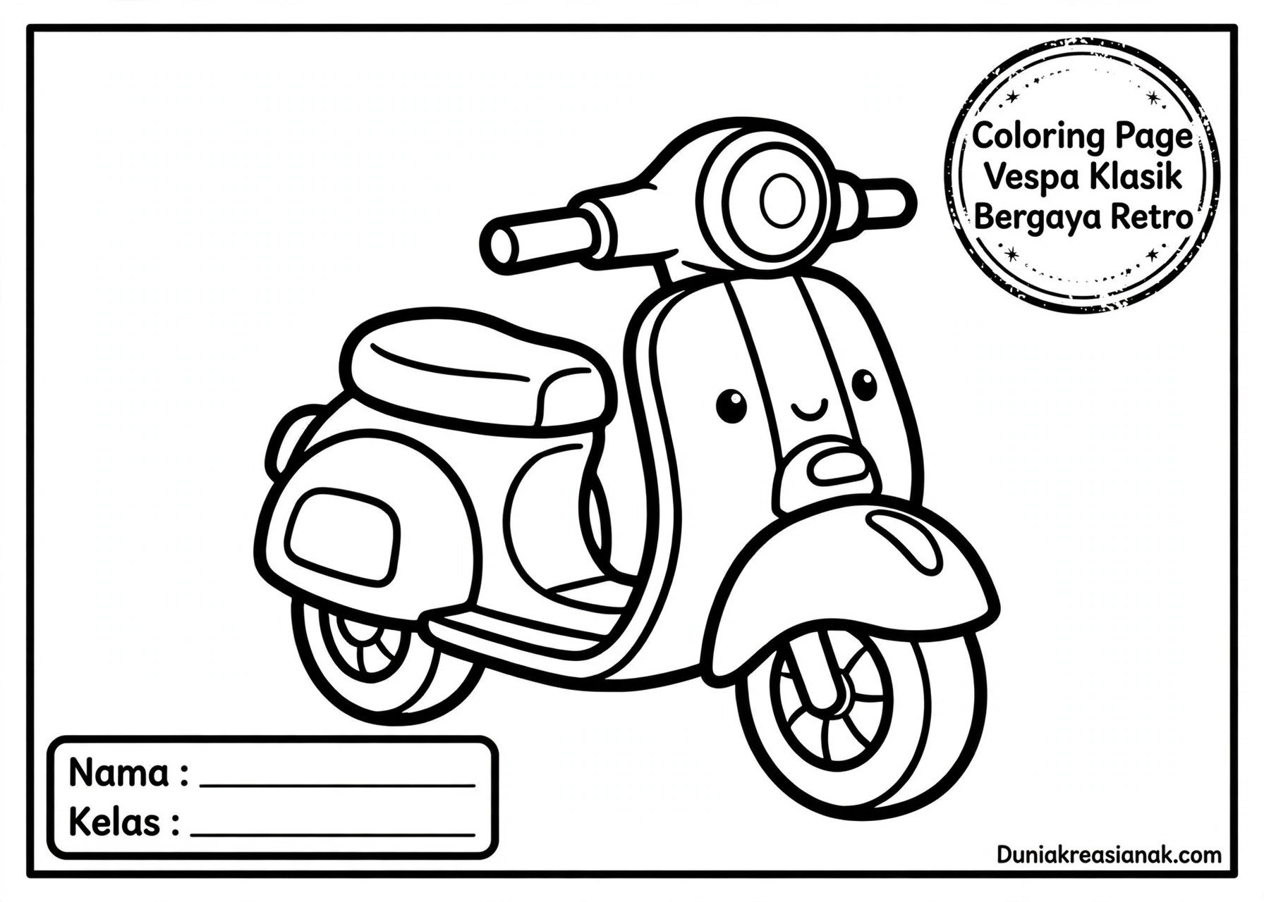 Coloring Page Vespa Klasik Bergaya Retro 4Y
