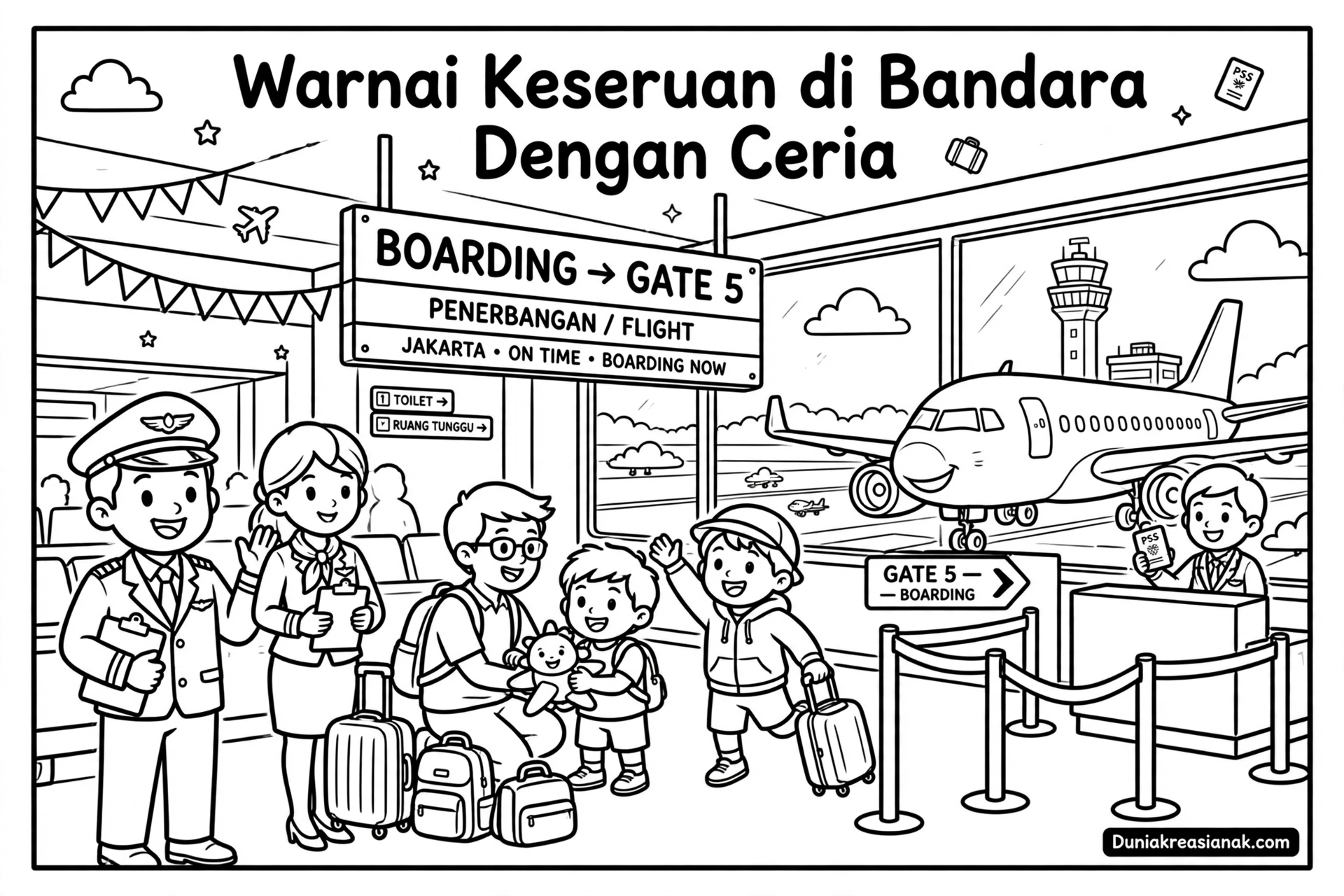 Coloring Page Warnai Keseruan di Bandara Dengan Ceria