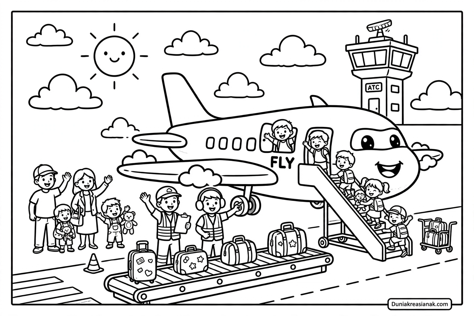Coloring Page Warnai Keseruan di Naik Pesawat