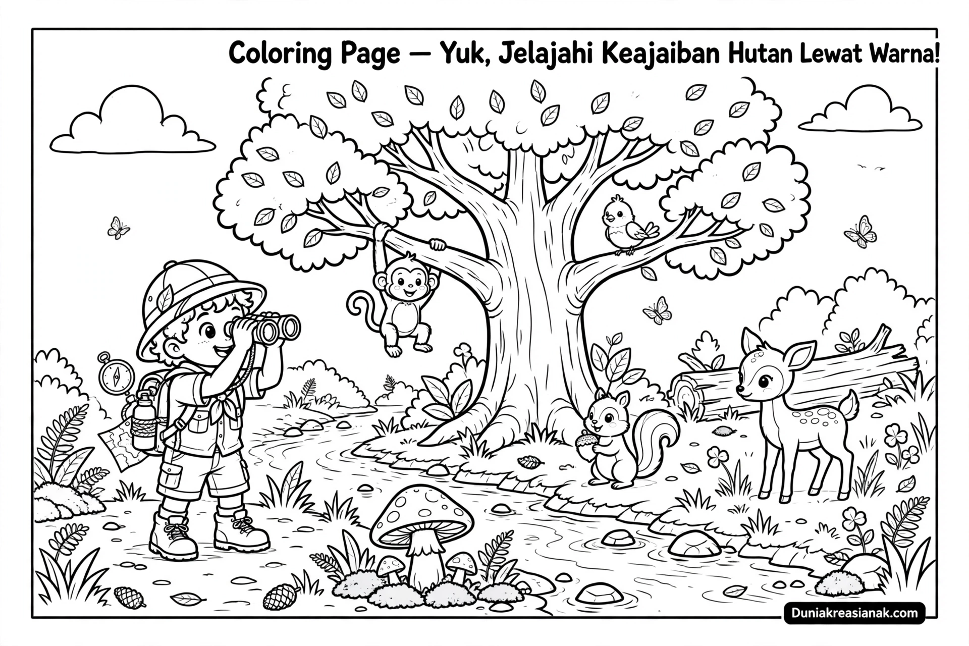 Coloring Page Yuk Jelajahi Keajaiban Hutan Pakai Teropong