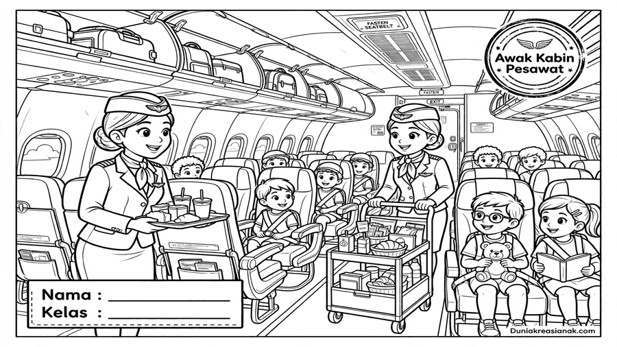Coloring Page Pramugari Sedang Bertugas di Pesawat 4 STRIPPED 67 bytes