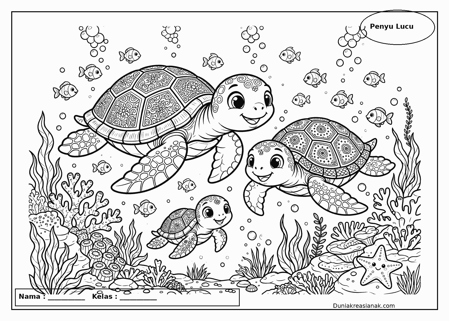 Coloring Page Penyu Lucu yang Berenang di Laut 4 STRIPPED 71 bytes