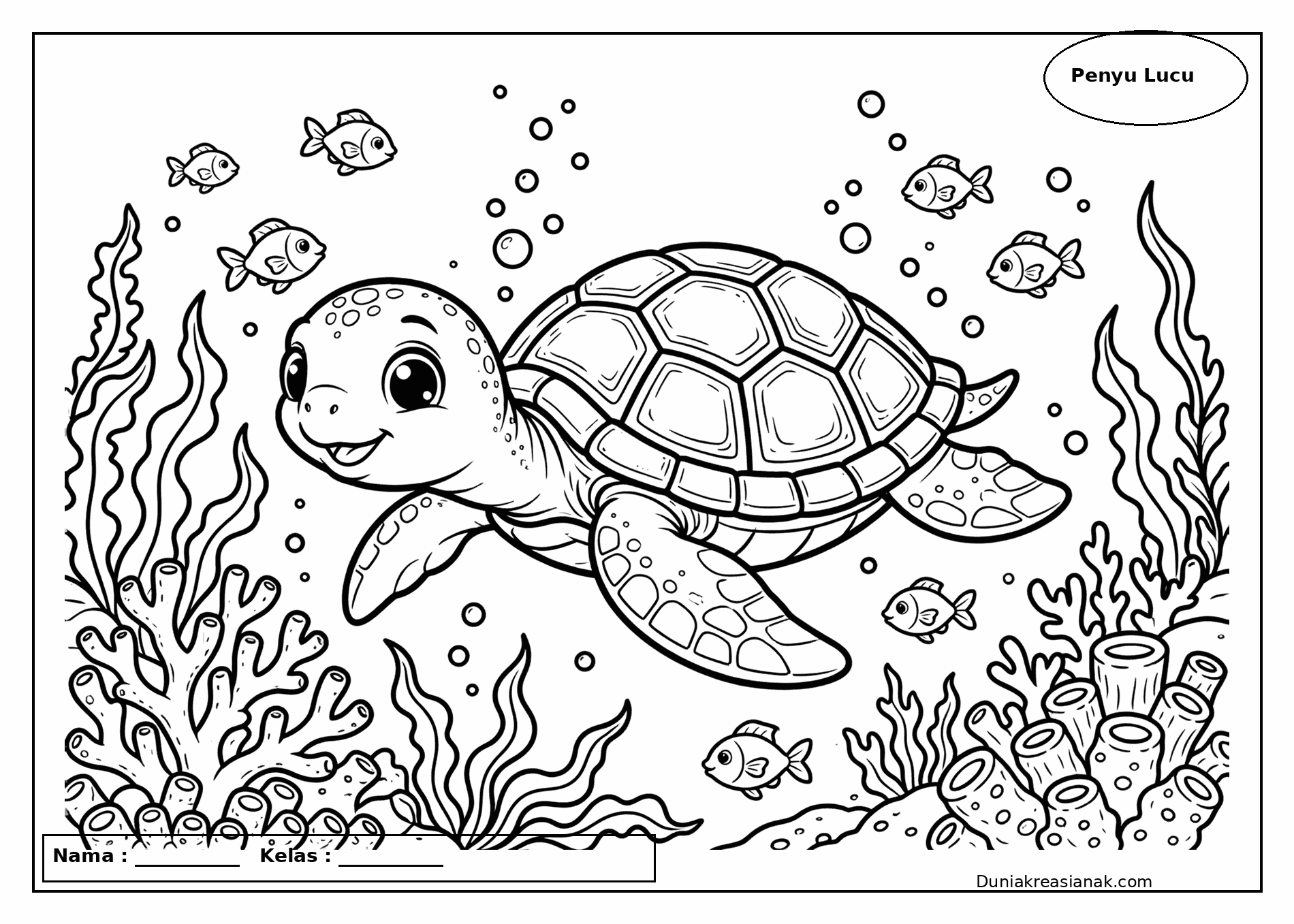 Coloring Page Penyu Lucu yang Berenang di Laut 3 STRIPPED 73 bytes