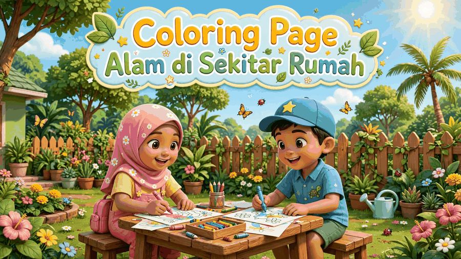 coloring page alam di sekitar rumah featured