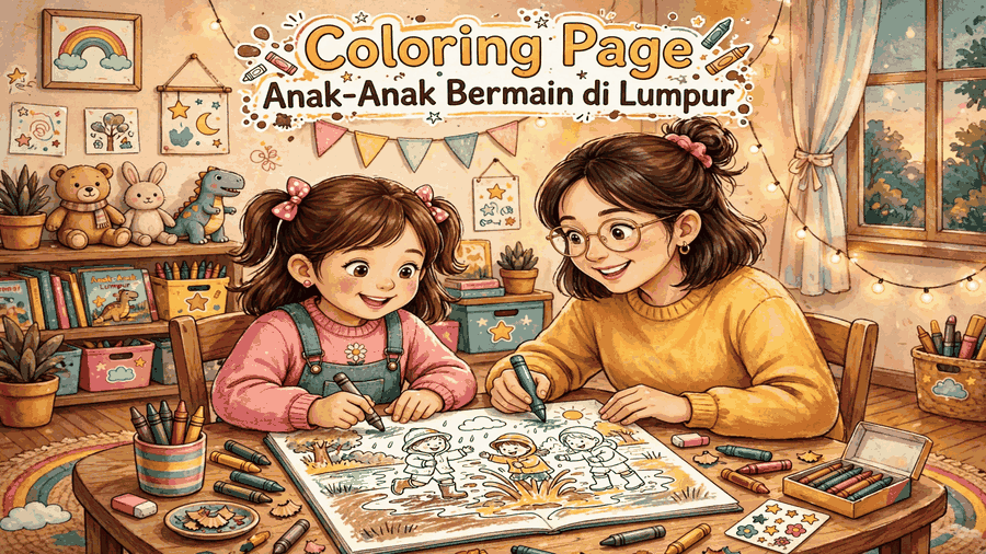 coloring page anak anak bermain di lumpur featured