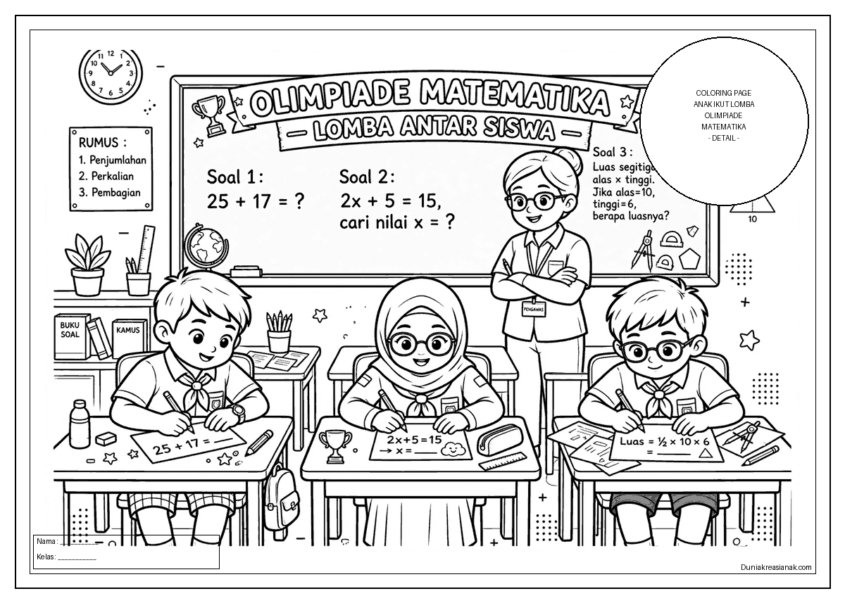 coloring page anak ikut lomba olimpiade matematika detail