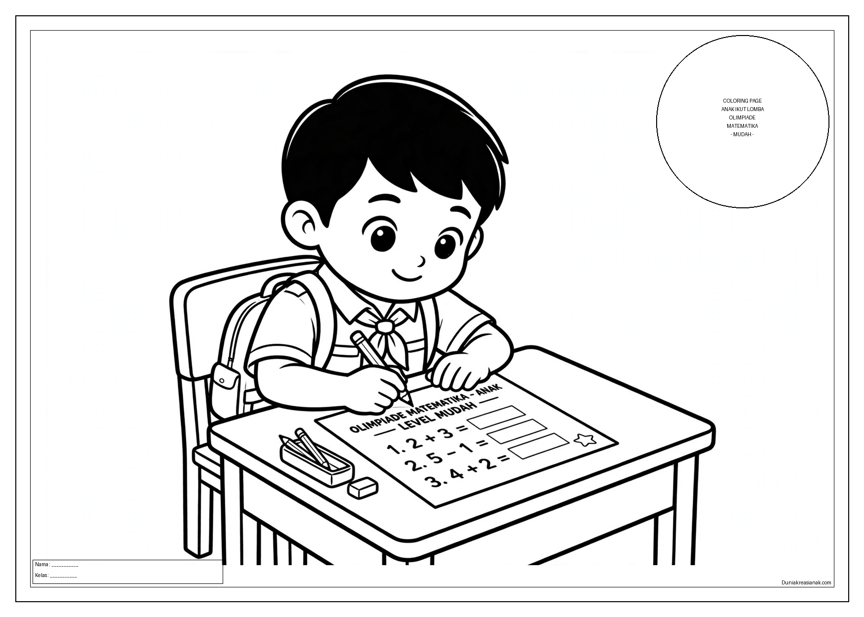 coloring page anak ikut lomba olimpiade matematika mudah