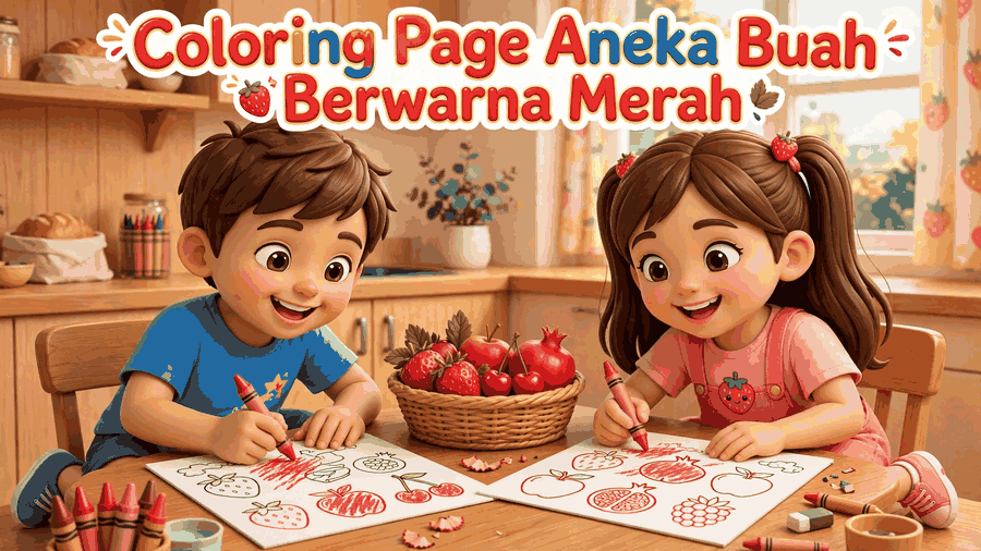 coloring page aneka buah berwarna merah featured