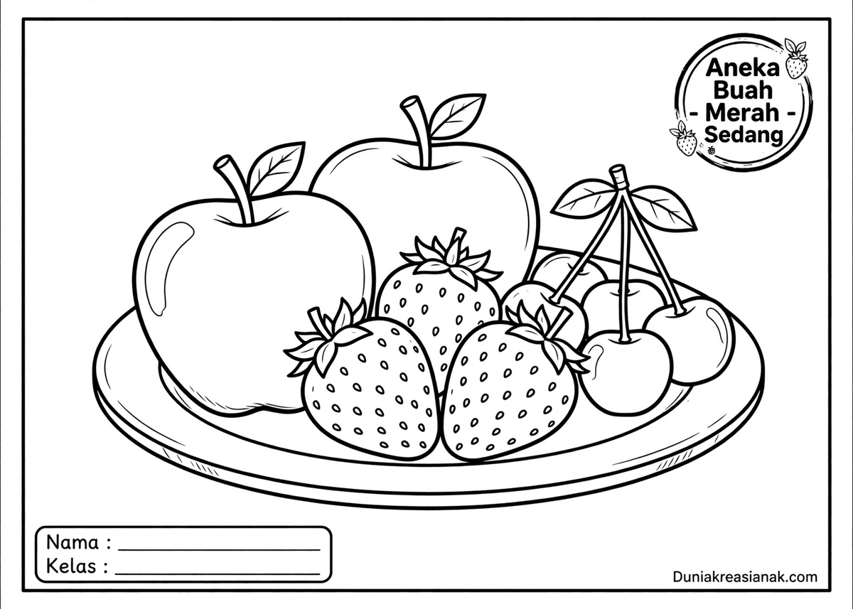 coloring page aneka buah berwarna merah sedang