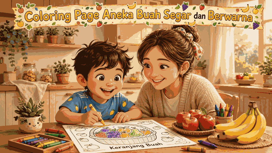 coloring page aneka buah segar dan berwarna featured