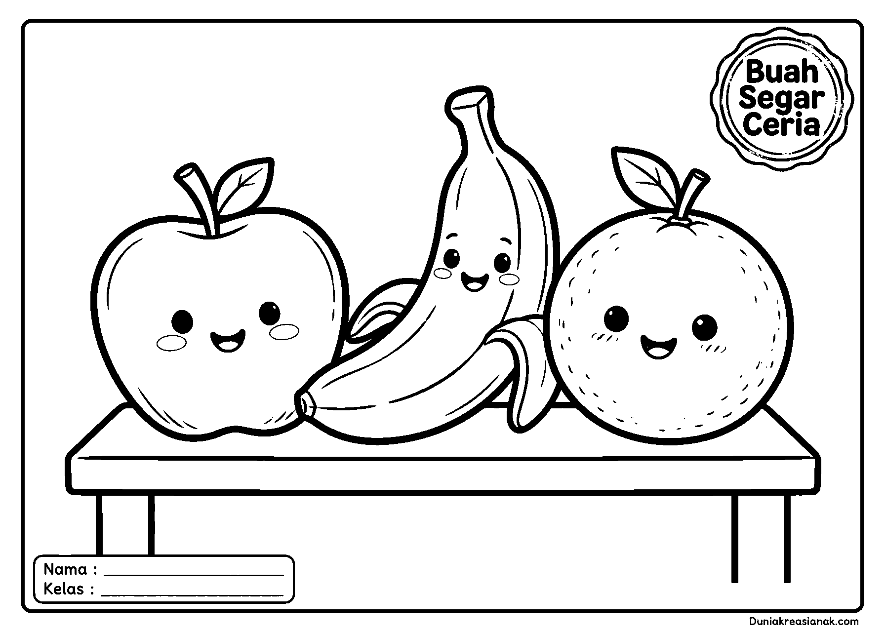 coloring page aneka buah segar dan berwarna mudah