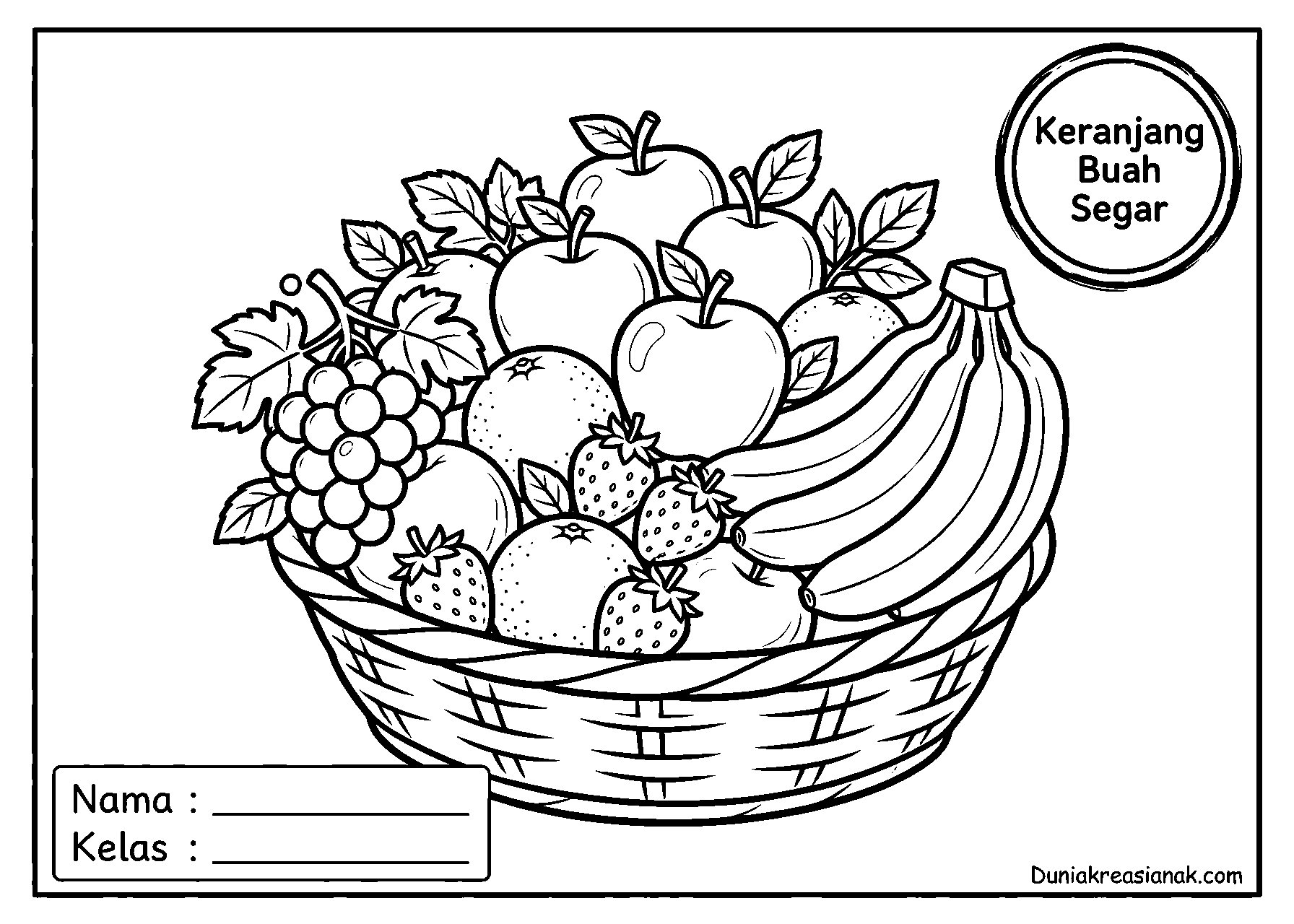 coloring page aneka buah segar dan berwarna sedang