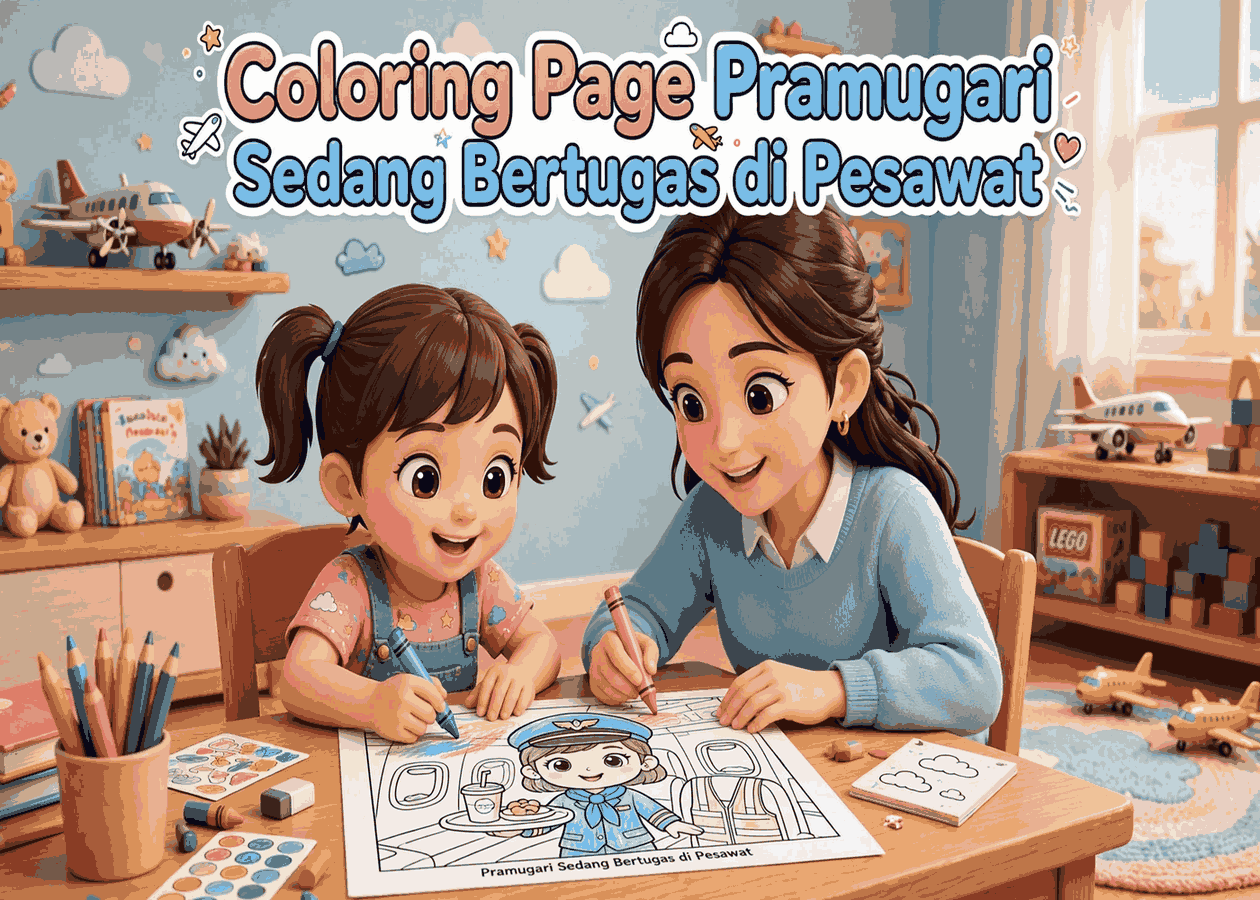 coloring page awak kabin pesawat detail
