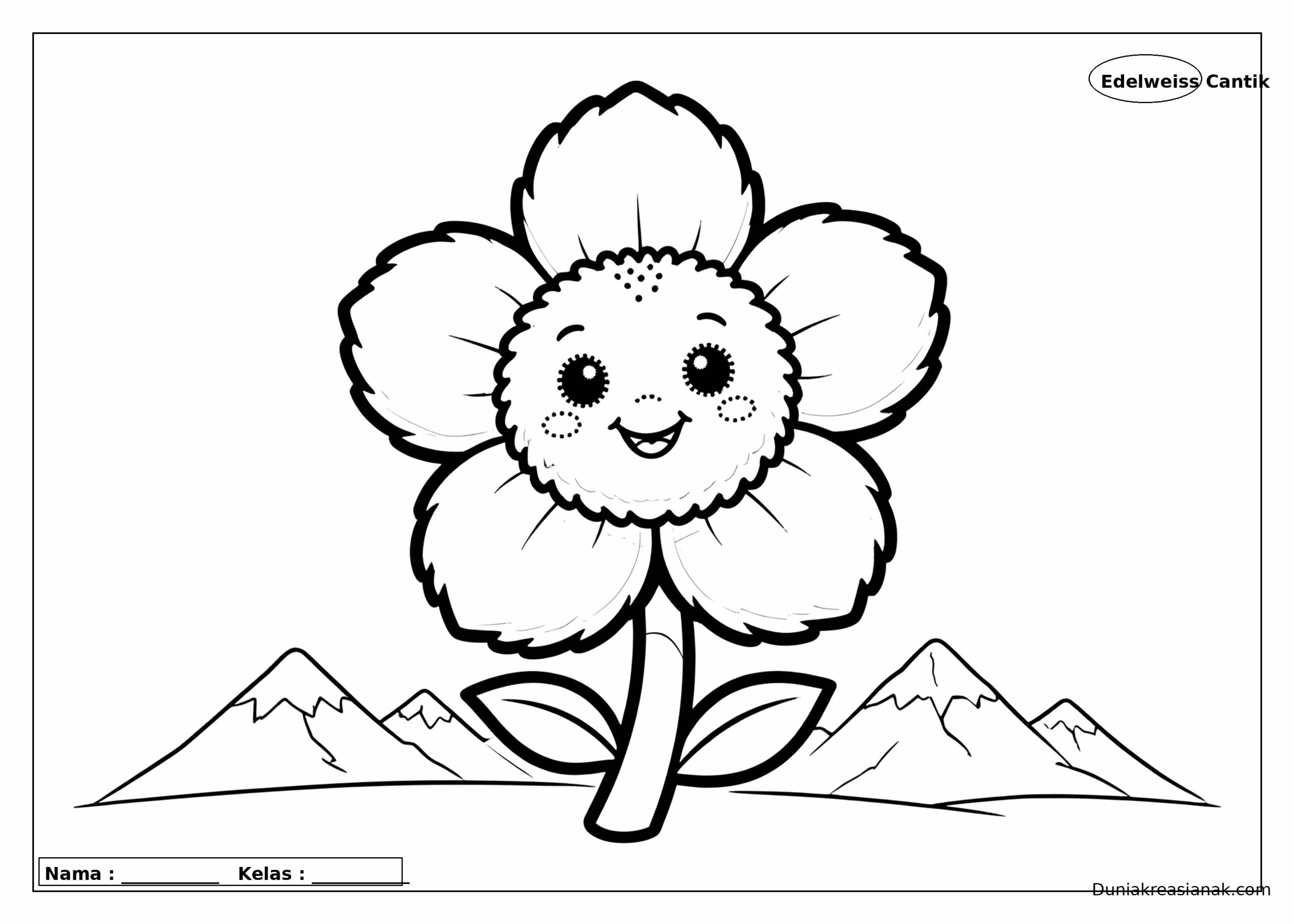 coloring page bunga edelweiss yang cantik di pegunungan level mudah scaled
