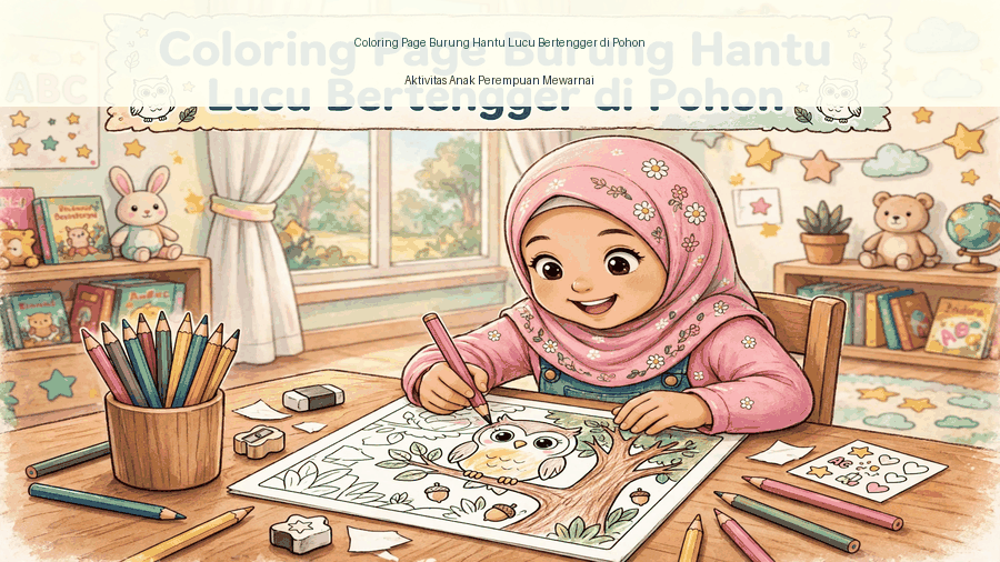 coloring page burung hantu lucu bertengger di pohon featured