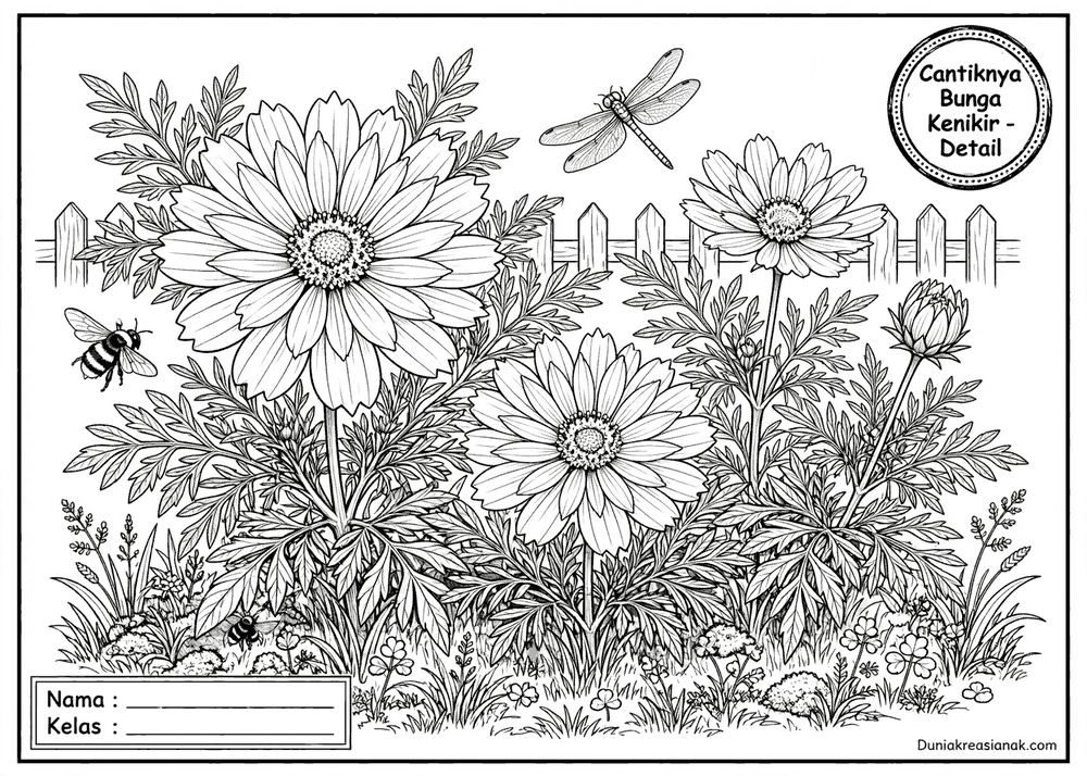 coloring page cantiknya bunga kenikir detail
