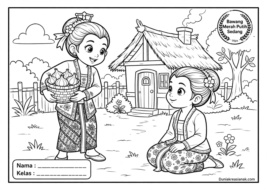 Coloring Page Dongeng Bawang Merah & Bawang Putih 3 coloring page dongeng bawang merah putih detail level 3