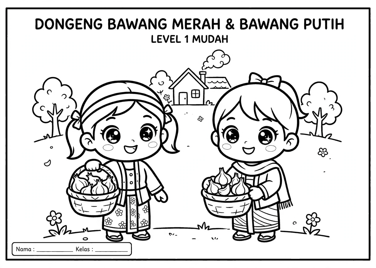 Coloring Page Dongeng Bawang Merah & Bawang Putih 2 coloring page dongeng bawang merah putih mudah level 1 koreksi