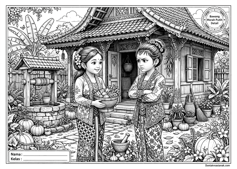 Coloring Page Dongeng Bawang Merah & Bawang Putih 4 coloring page dongeng bawang merah putih sedang level 2