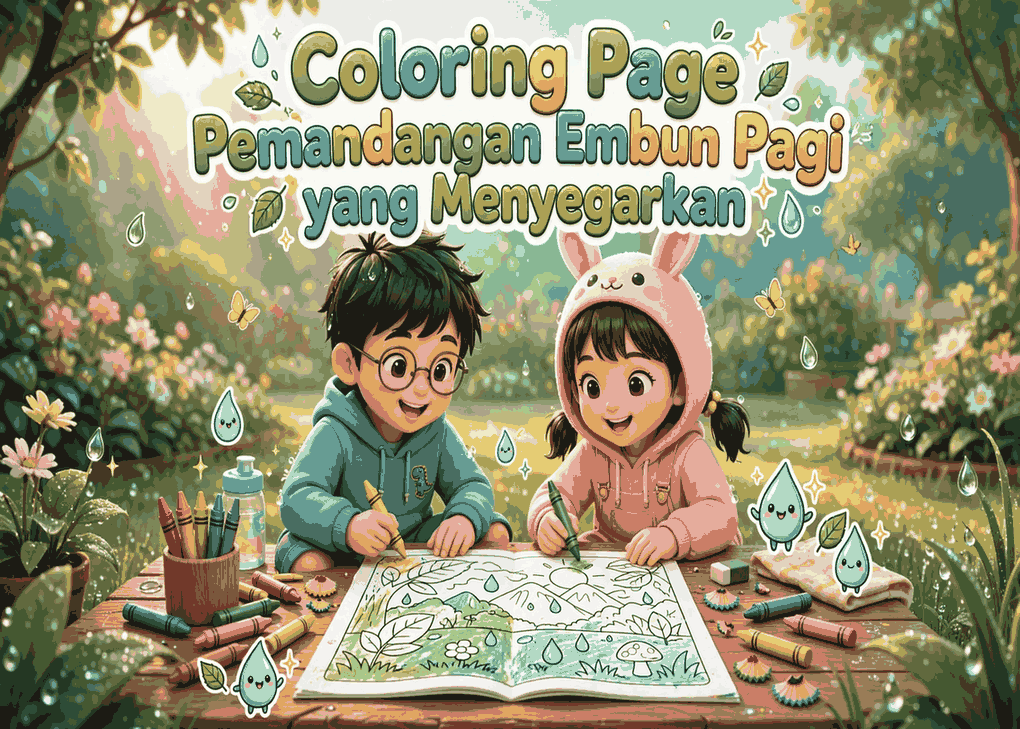 coloring page embun pagi danau detail