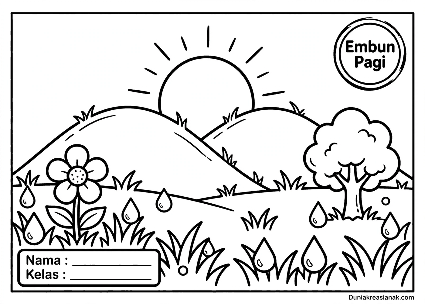 Coloring Page Pemandangan Embun Pagi yang Menyegarkan 2 coloring page embun pagi menyegarkan mudah