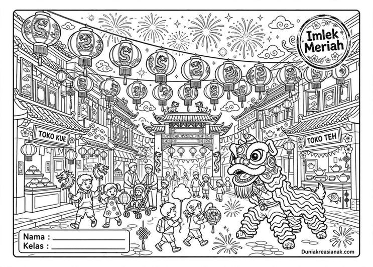 Coloring Page Festival Lampion Merah yang Meriah 4 coloring page festival lampion merah imlek detail