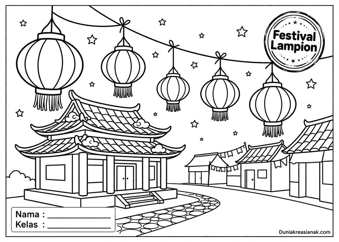 Coloring Page Festival Lampion Merah yang Meriah 3 coloring page festival lampion sedang