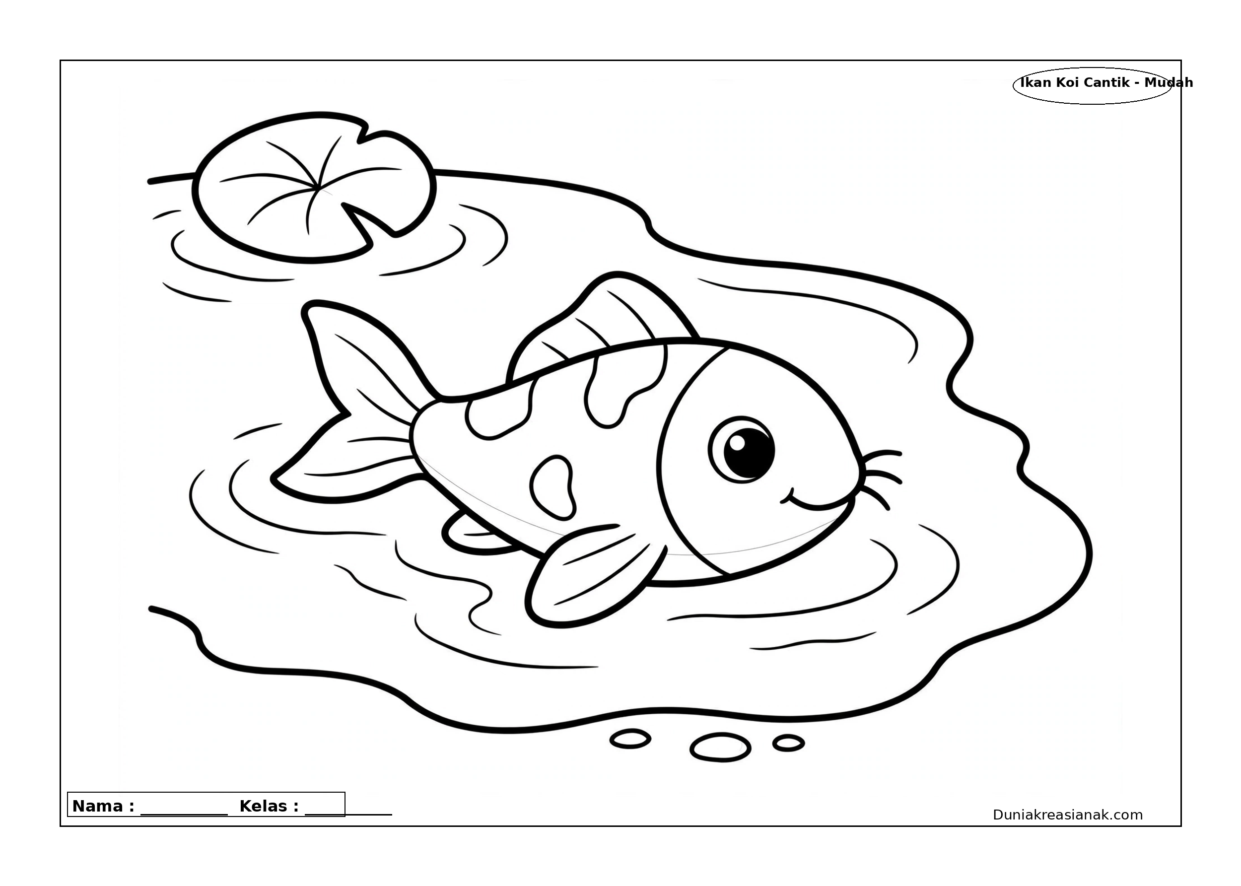 coloring page ikan koi cantik di kolam mudah
