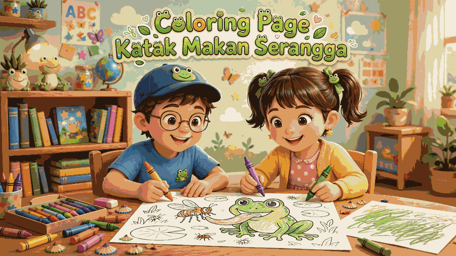 coloring page katak makan serangga featured