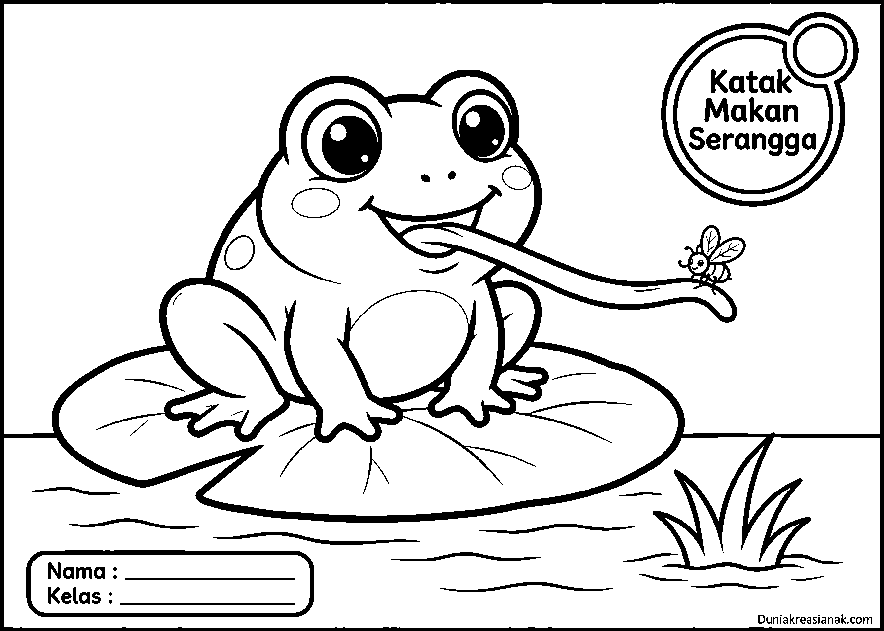 coloring page katak makan serangga mudah