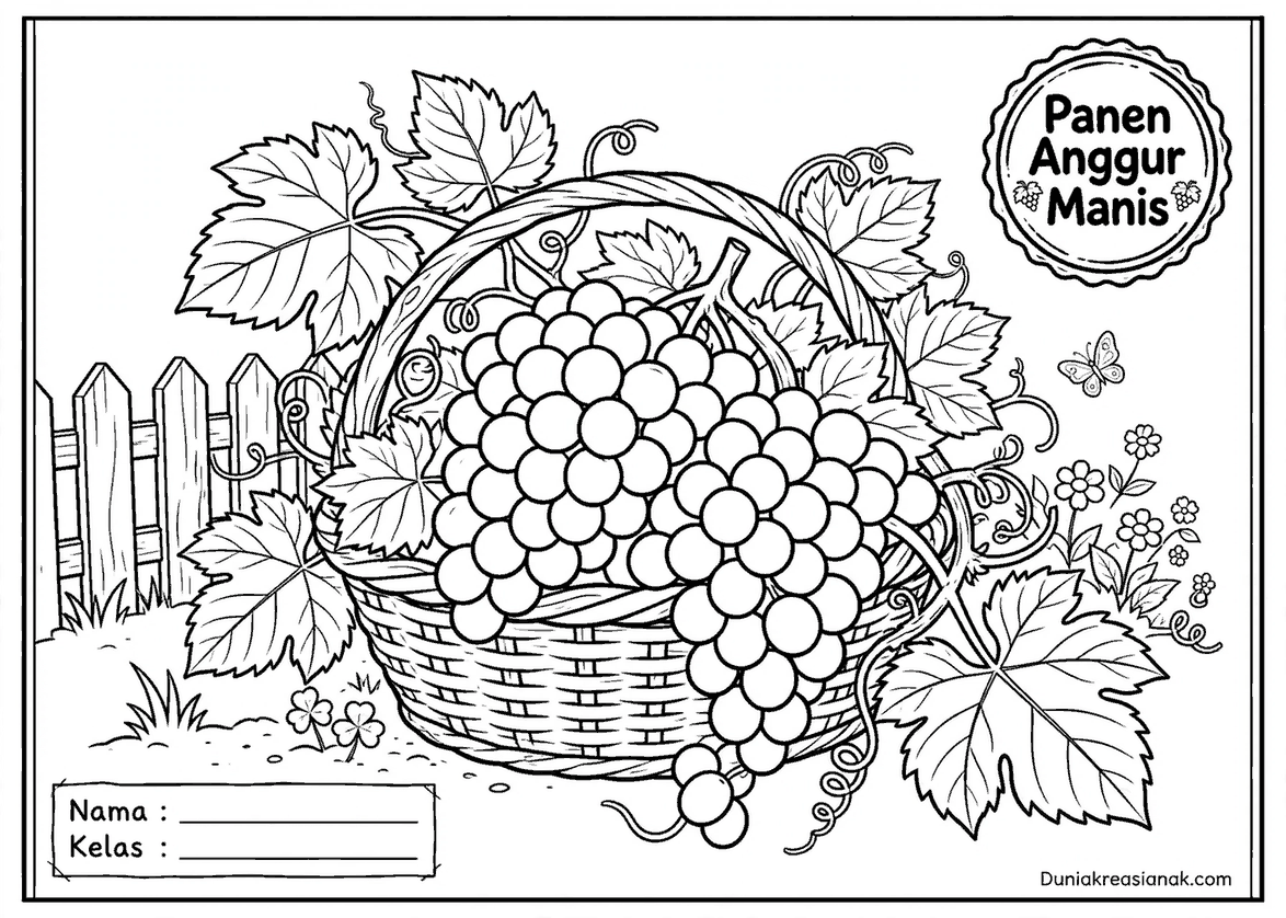 coloring page keranjang panen anggur detail