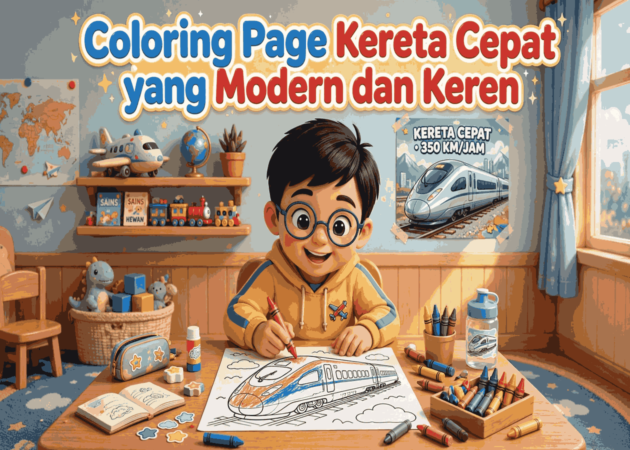 coloring page kereta cepat keren sedang