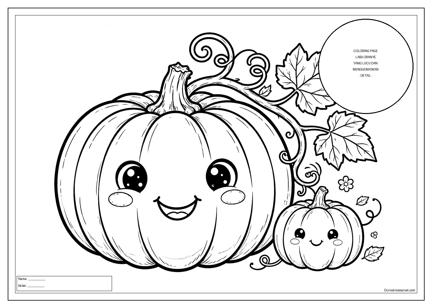 coloring page labu oranye yang lucu dan menggemaskan detail 1