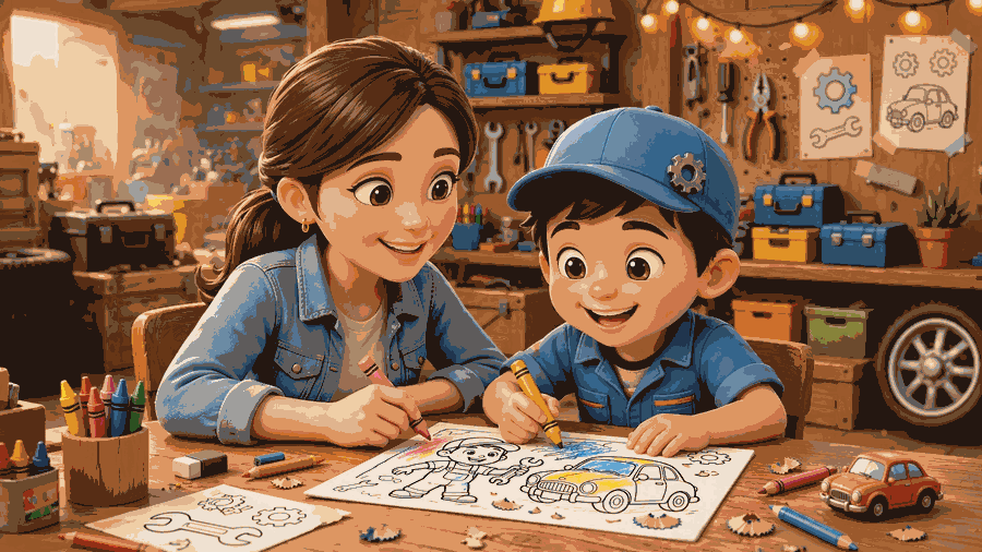 coloring page montir cilik di bengkel featured
