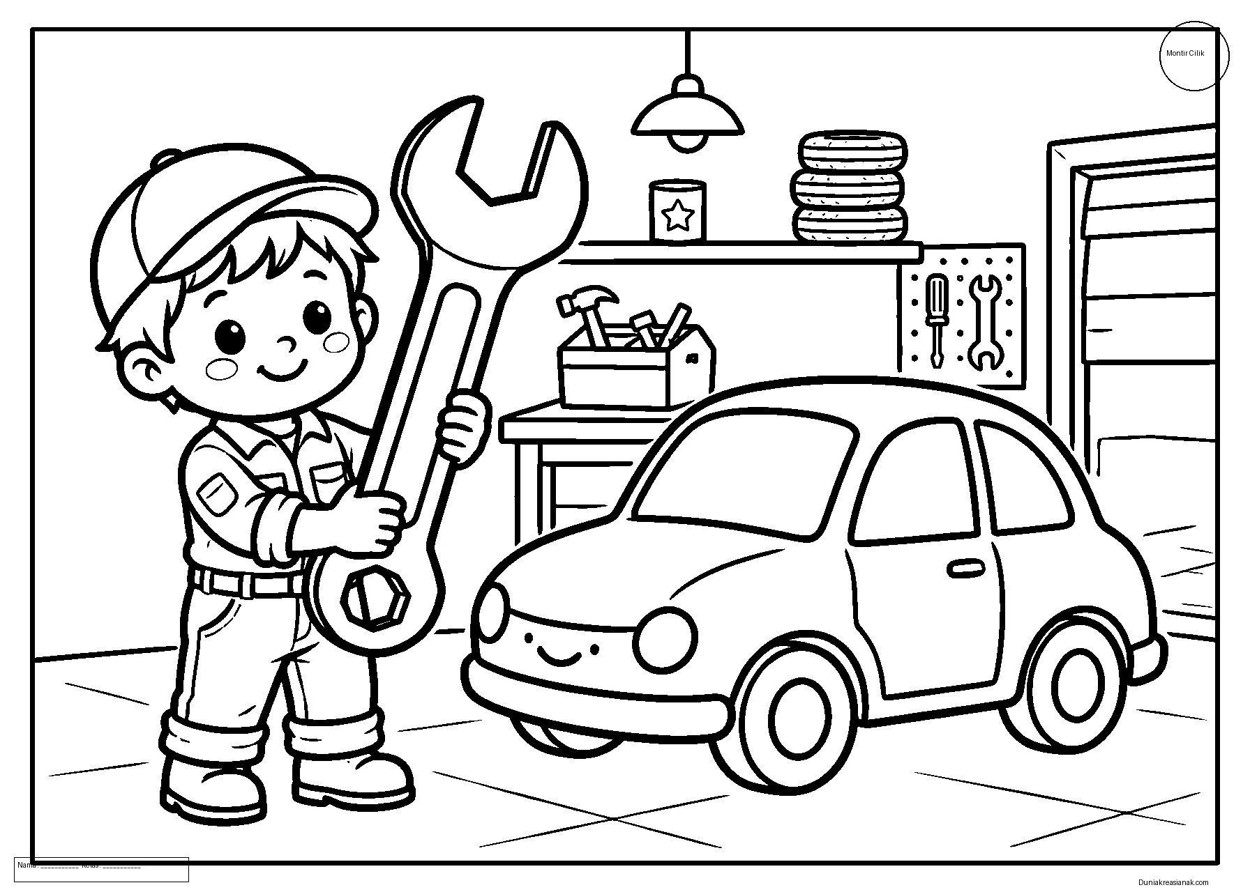 Coloring Page Montir Cilik di Bengkel 2 coloring page montir cilik di bengkel mudah
