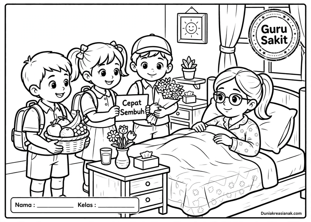 coloring page murid jenguk guru sakit detail