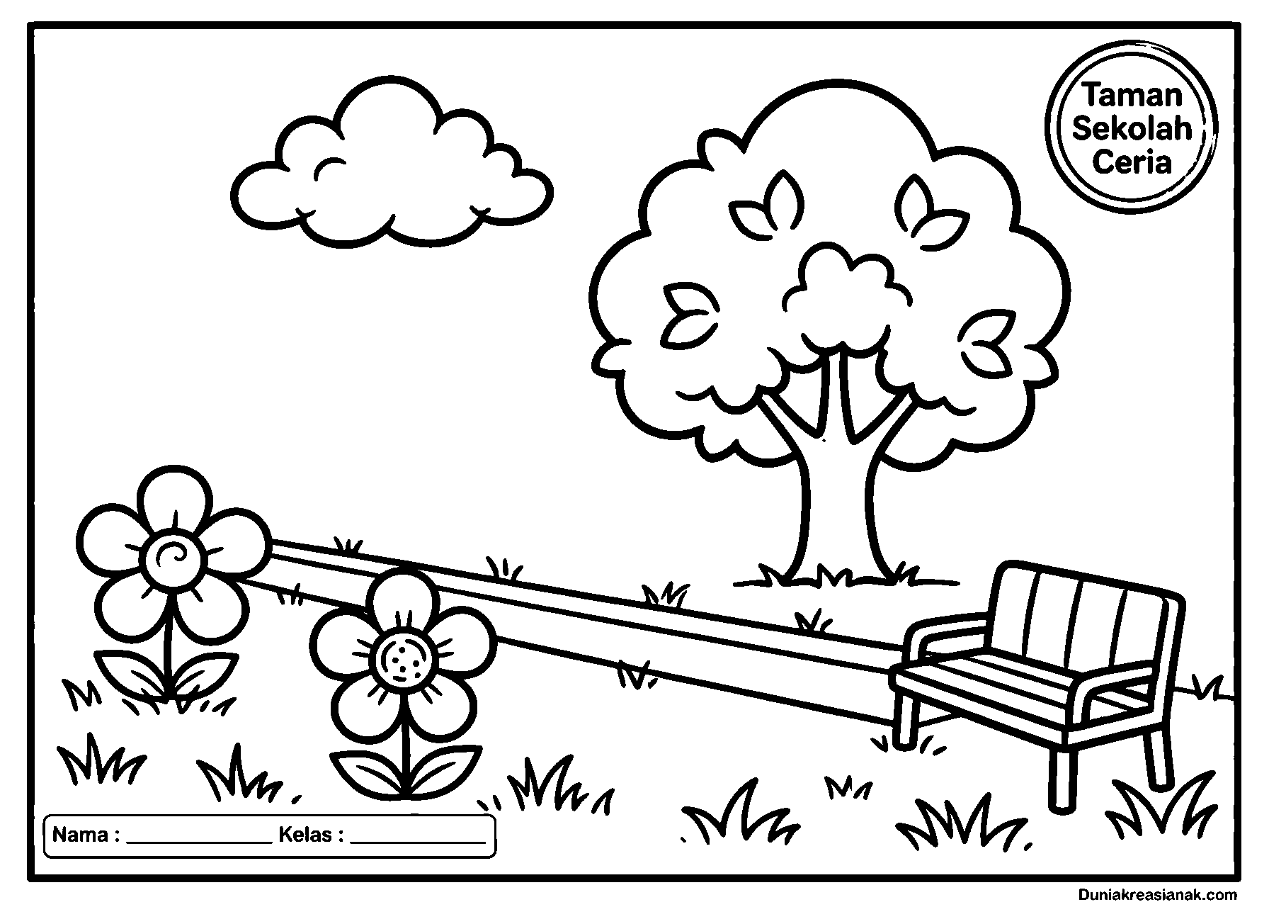 coloring page pemandangan taman sekolah mudah