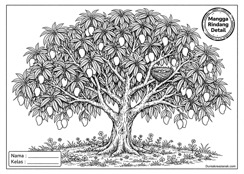 coloring page pohon mangga rindang detail level 3