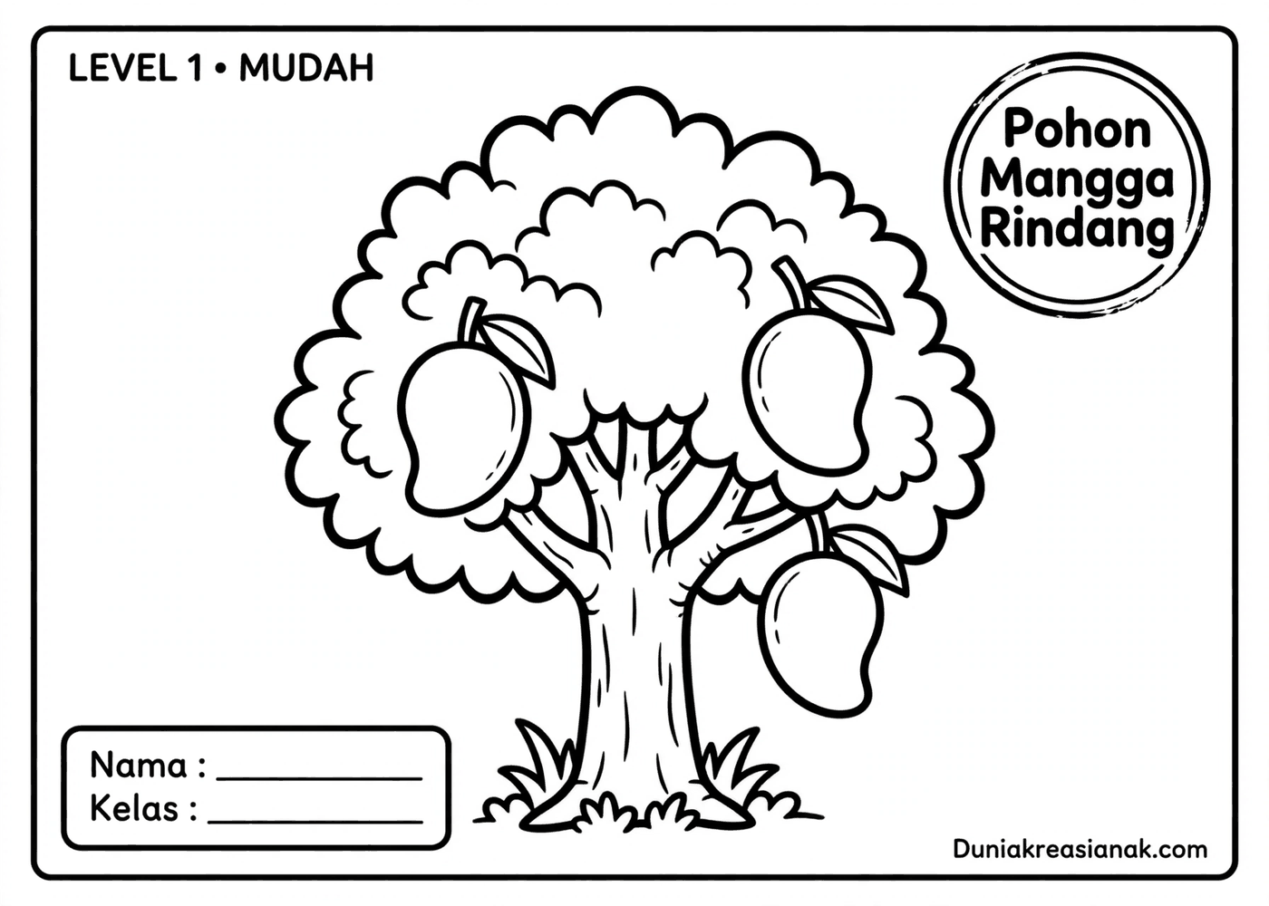 coloring page pohon mangga rindang mudah level 1