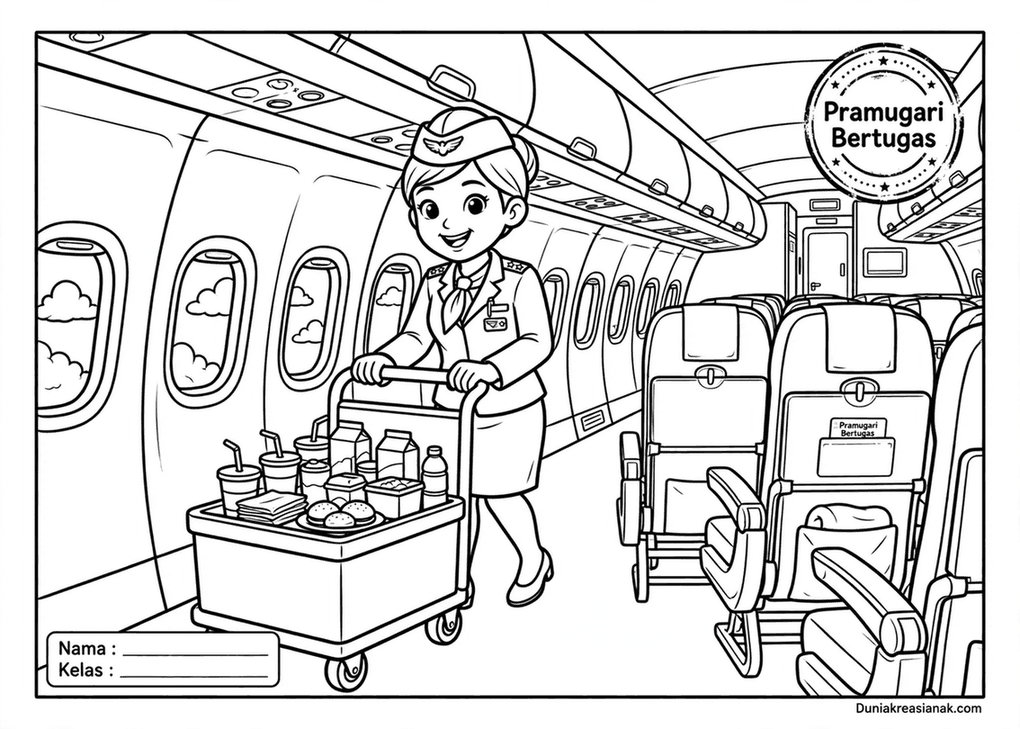 Coloring Page Pramugari Sedang Bertugas di Pesawat 3 coloring page pramugari bertugas sedang
