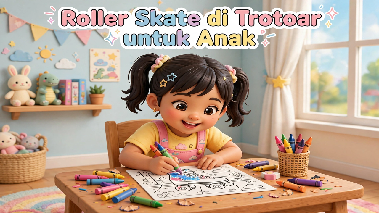 coloring page roller skate di trotoar untuk anak