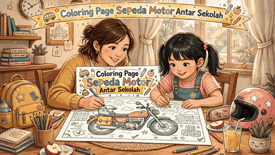 coloring page sepeda motor antar sekolah featured