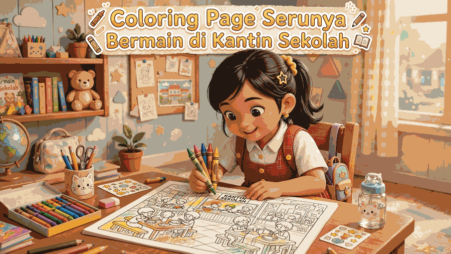 coloring page serunya bermain di kantin sekolah featured